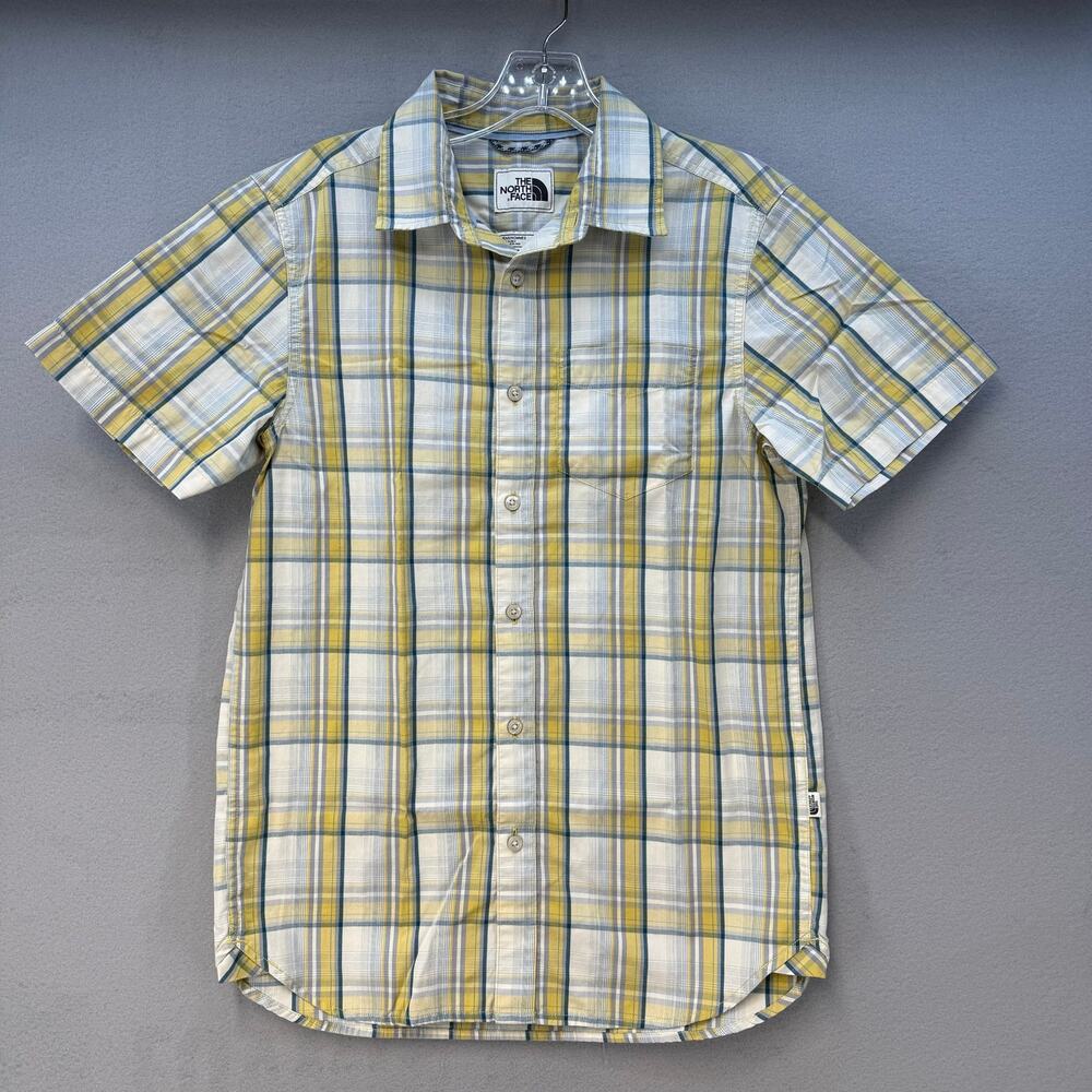 The North Face Button Down Shirt Men's S Green White Gold Plaid Casual